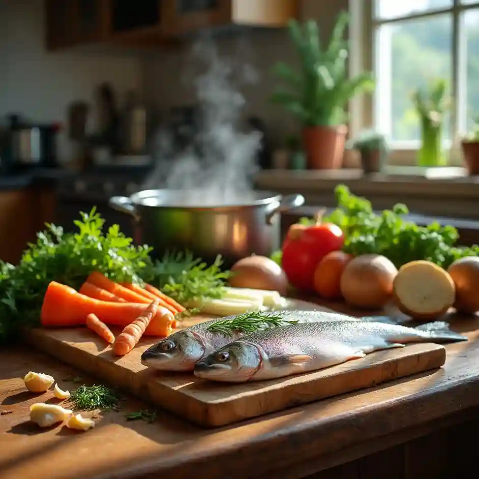 مواد تهیه اولیه برای سوپ ماهی شماره 4